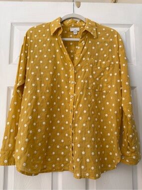 Embroidered Polka Dot Button-Up JJill Shirt in Golden Yellow small petite